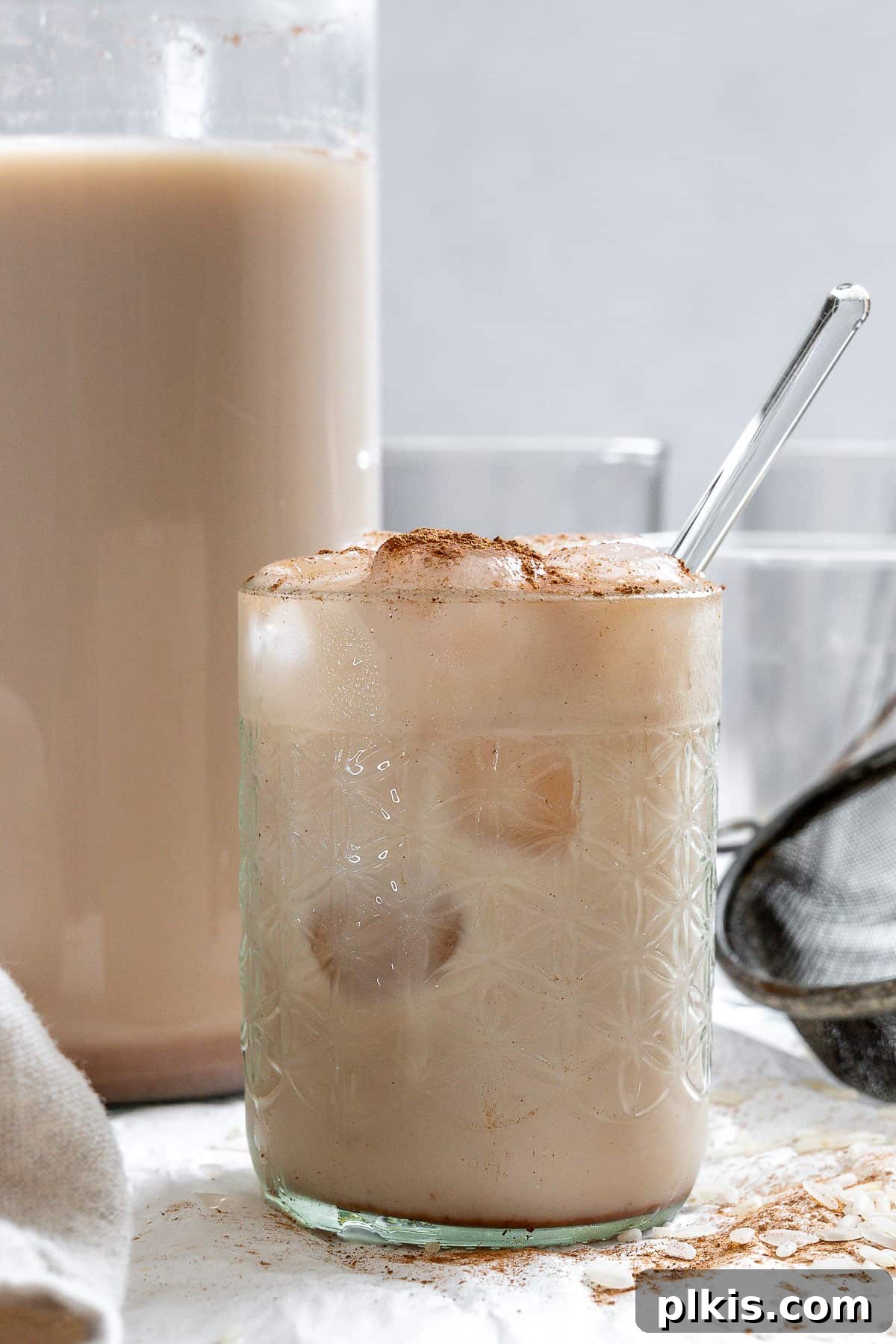 Plant-Based Horchata Delight 10 completed Mexican Horchata Recipe against a white background