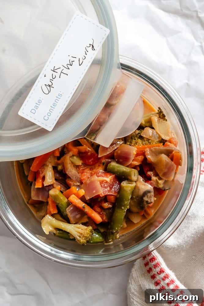 Vibrant 30-Minute Vegan Thai Red Curry 10 A container of prepped Vegan Thai Red Curry, ready for storage or meal prep