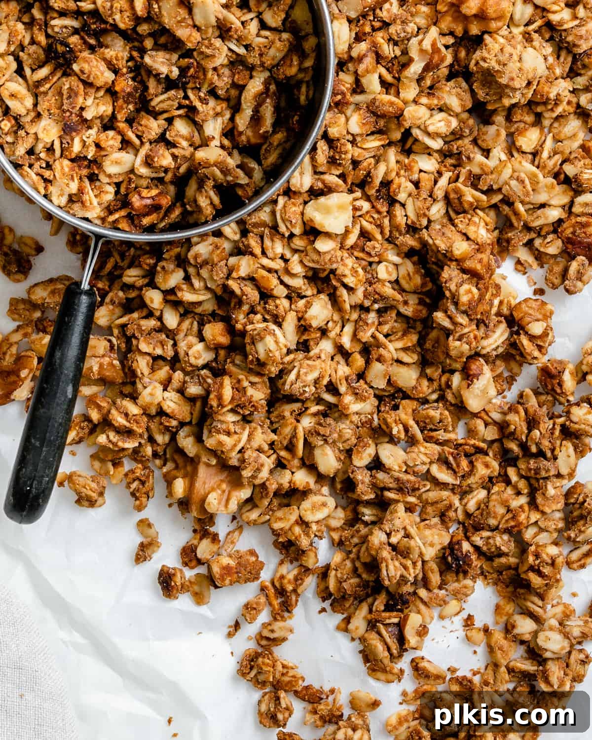 Simple Peanut Butter Granola Clusters 2 completed Easy Peanut Butter Granola against a white background