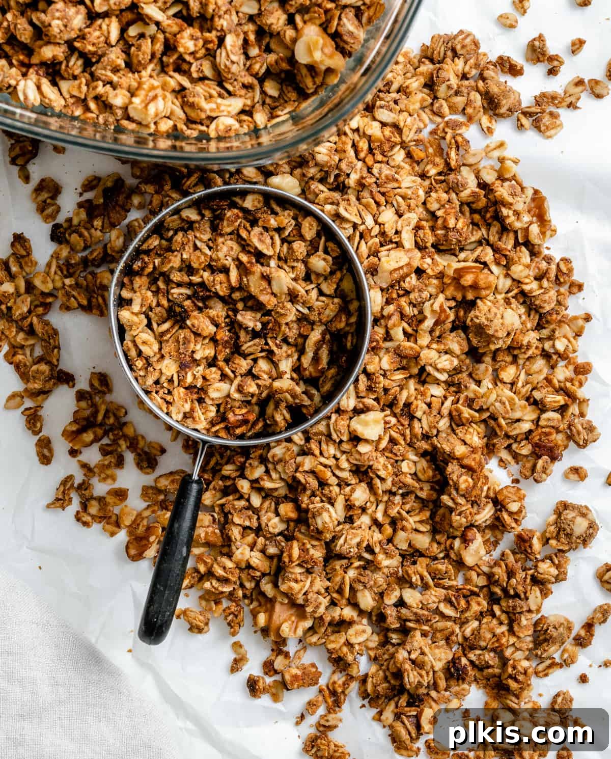 Simple Peanut Butter Granola Clusters 12 completed Easy Peanut Butter Granola against a white background