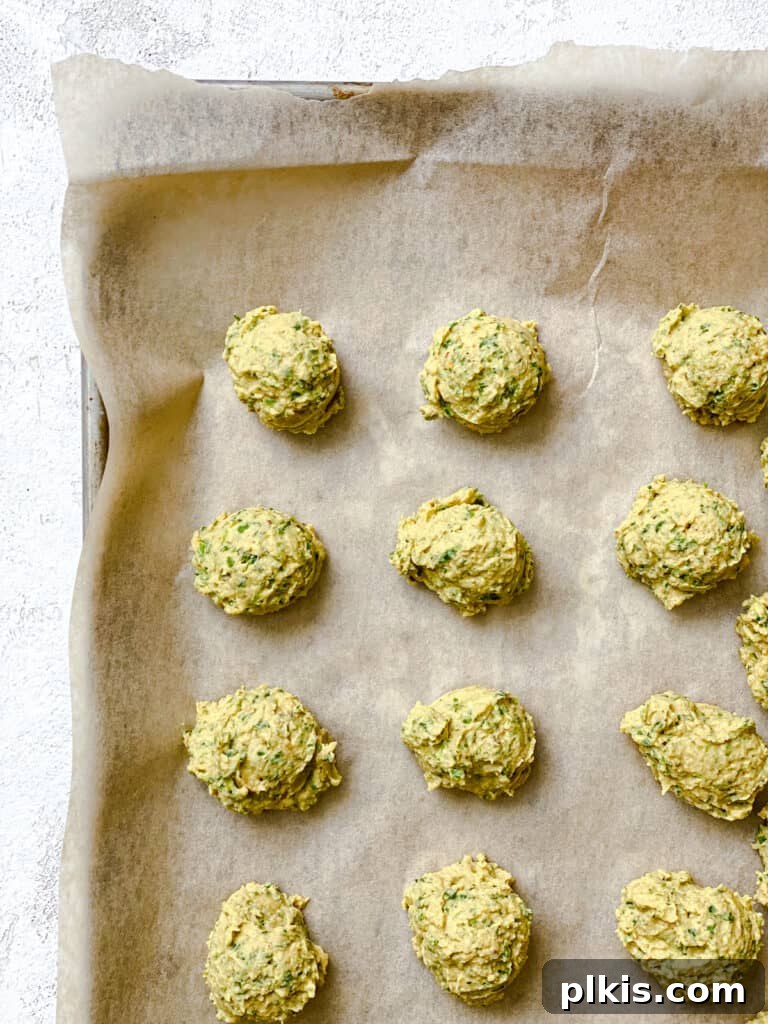 Crispy Healthy Falafel Baked or Air Fried 7 process shot showing unbaked falafel on baking sheet