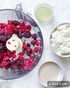 Instant Berry Tofu Nice Cream 8 process shot showing ingredients in food processor