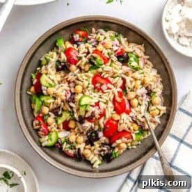 Completed Easy Lemon Orzo Salad in a bowl.