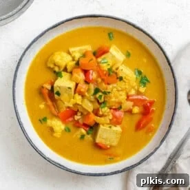 45 Mouthwatering Vegan Thanksgiving Recipes 59 Completed Pumpkin Curry, vibrant and creamy, served against a light surface.