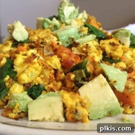 tofu scramble with vegetables on plate