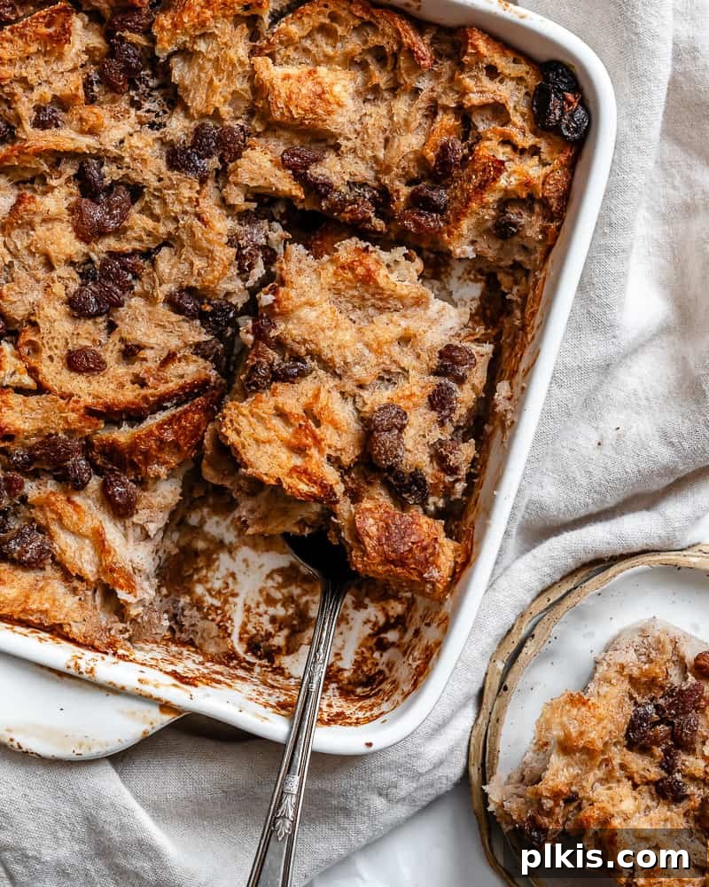 Decadent Vegan Bread Pudding 2 Completed Vegan Bread Pudding in baking dish, ready to be served.