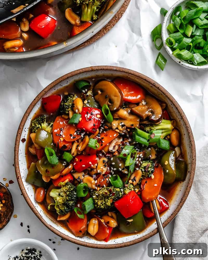 Spicy Kung Pao Vegetable Stir-fry 8 Completed Kung Pao Vegetables on a plate.