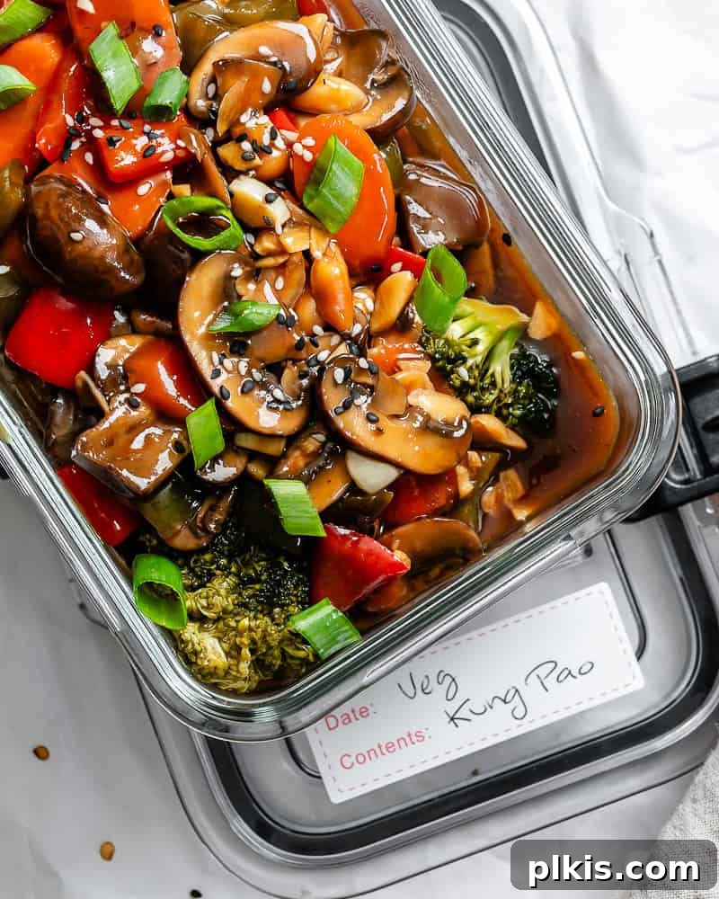 Spicy Kung Pao Vegetable Stir-fry 10 Completed Kung Pao Vegetables in a storage container.
