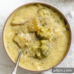 Completed Vegan Broccoli Potato Soup in a bowl