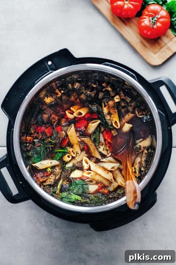 Over 30 Quick and Flavorful Vegan Instant Pot Recipes 28 completed Marinara Instant Pot in an instant pot against a gray background