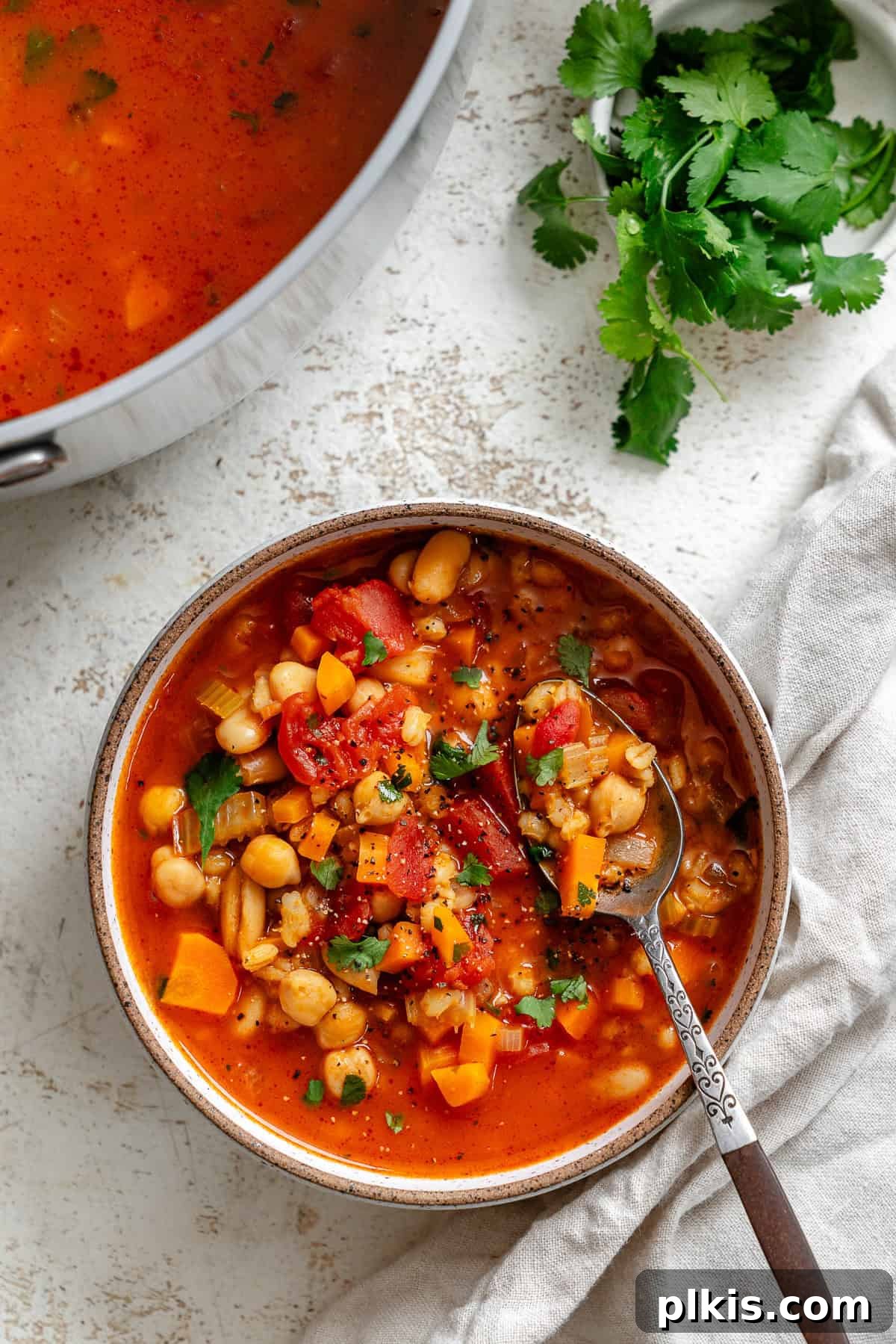 Hearty Barley and Bean Stew 2 Completed Barley and Bean Soup in a bowl.