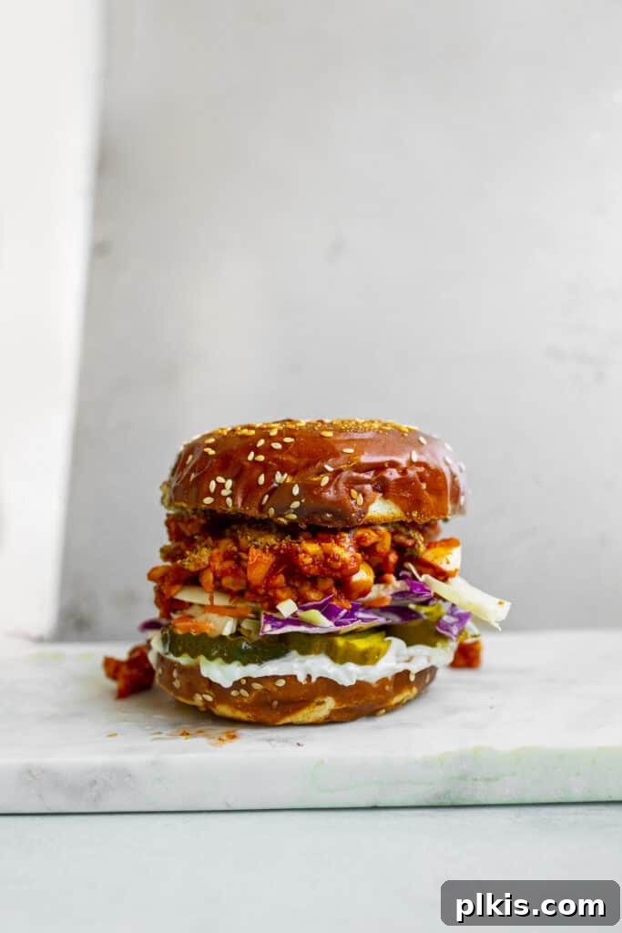 Quick & Delicious: 30-Minute Vegan Dinners 31 Completed tempeh sloppy joe against a white background.