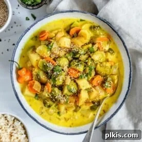 A bowl of creamy Brussels Sprouts Curry, rich and nutritious.