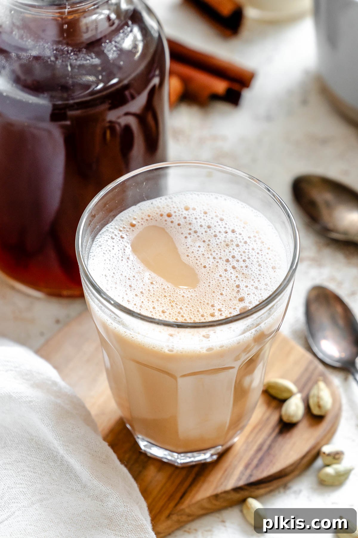 Spiced Chai Concentrate from Scratch 6 Completed Homemade Chai Concentrate in a glass.