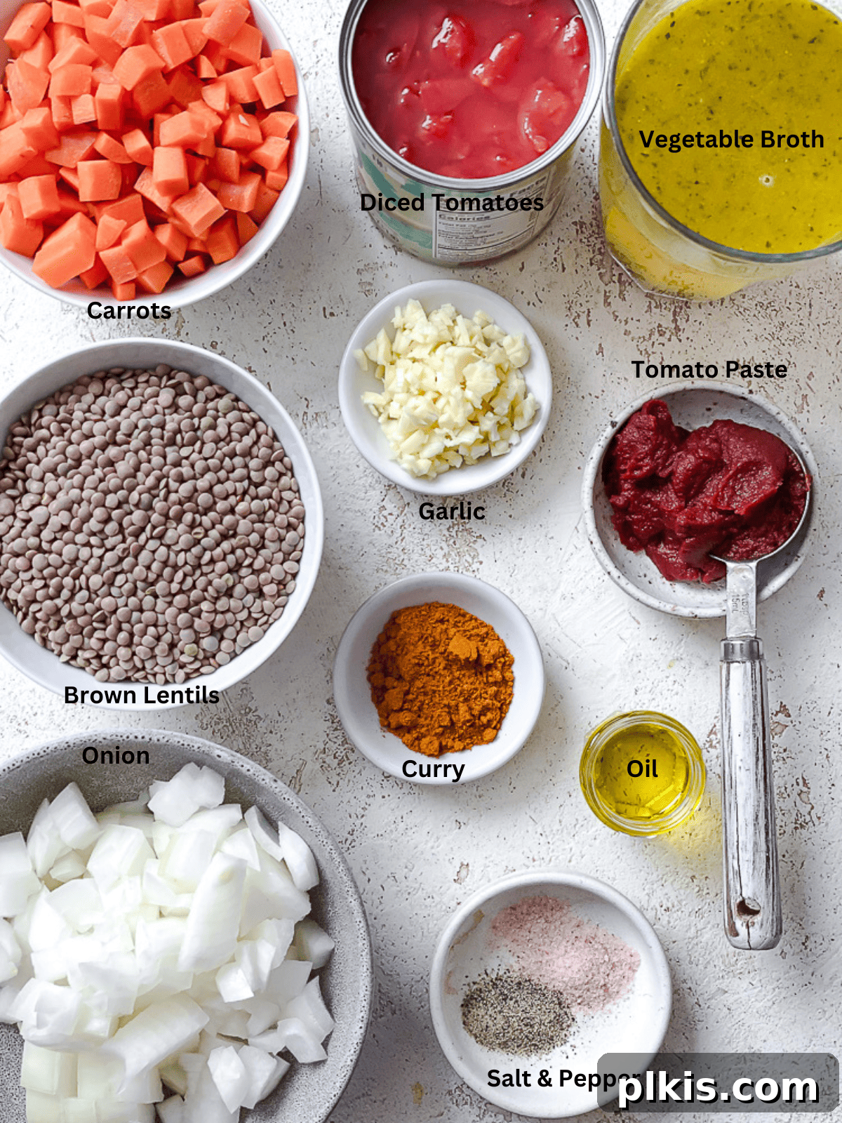 Effortlessly Delicious Curried Lentils 3 Ingredients for Quick Curried Lentils measured out on a white surface