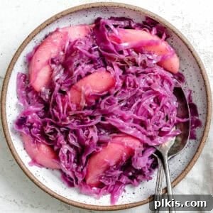 Braised German Red Cabbage with Apples and Warm Spices 6 completed German Red Cabbage (Rotkohl) in a bowl
