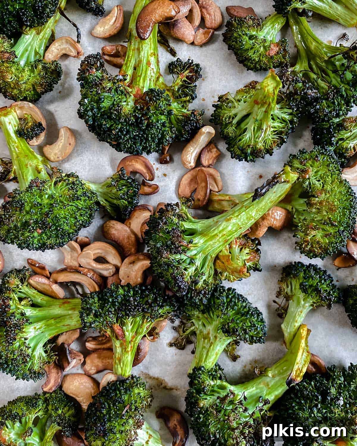 Golden Curry Roasted Broccoli 4 finished Roasted Curried Broccoli on parchment paper