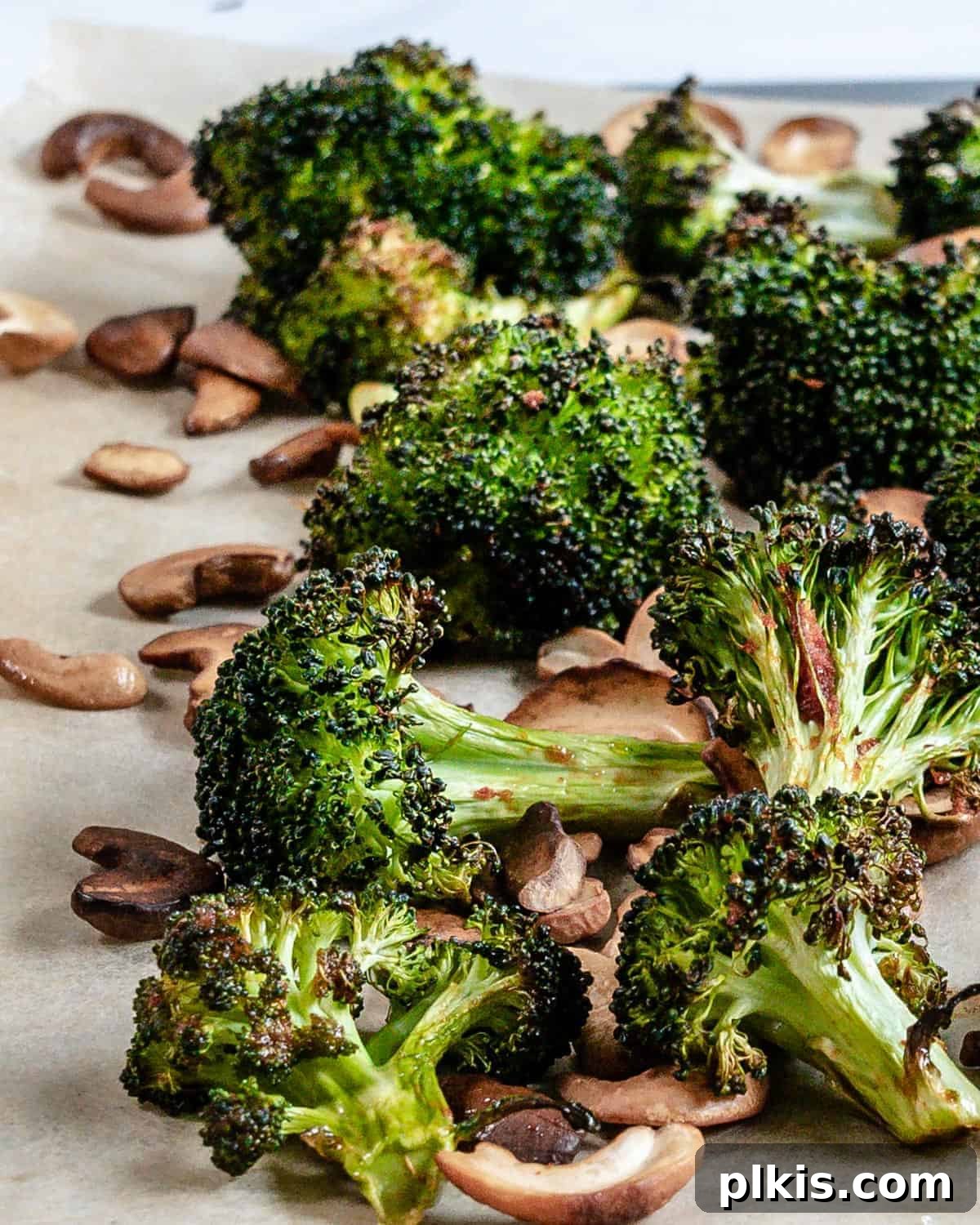 Golden Curry Roasted Broccoli 5 finished Roasted Curried Broccoli on parchment paper