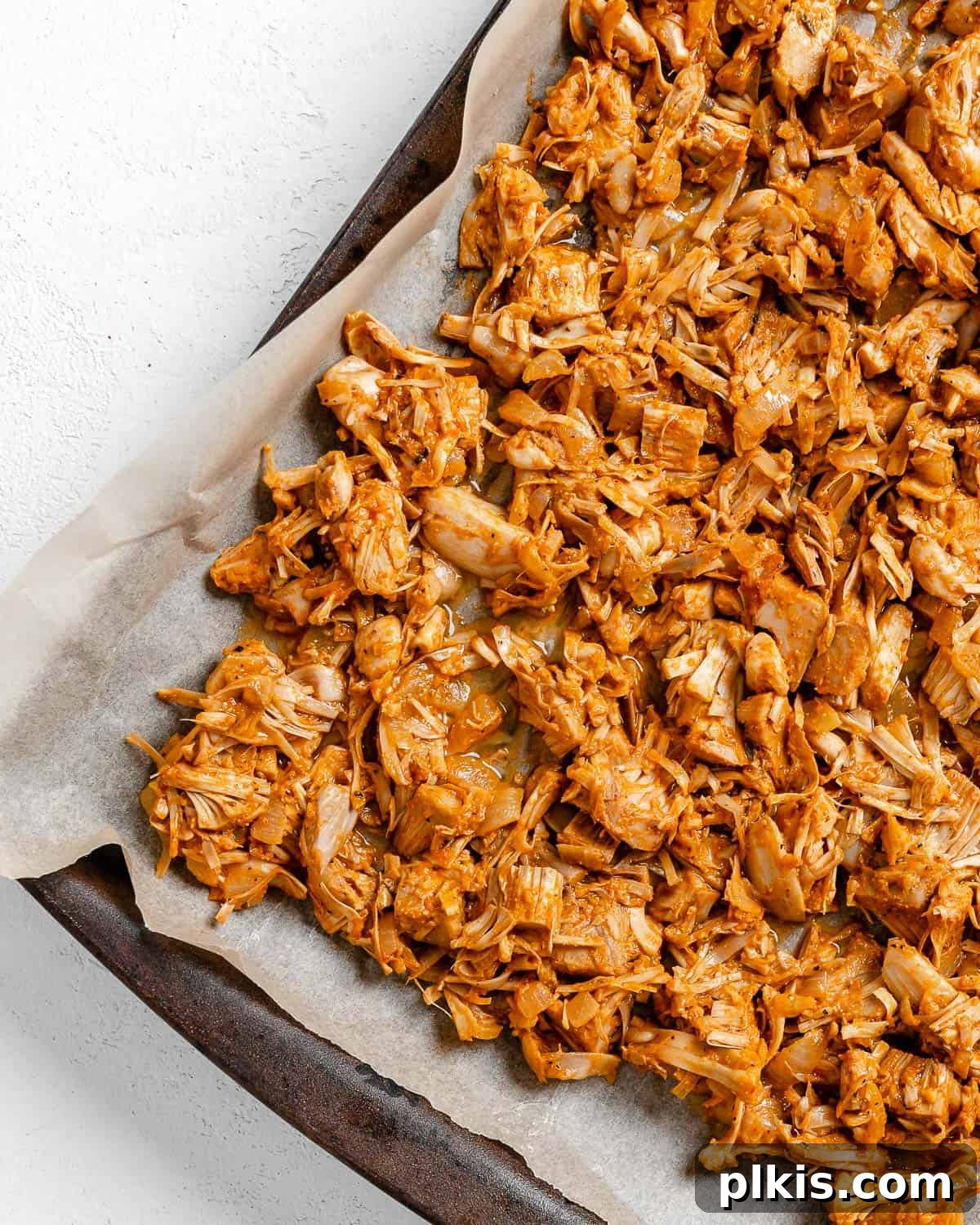 Smoky Vegan Jackfruit BBQ 14 vegan bbq jackfruit on a baking pan