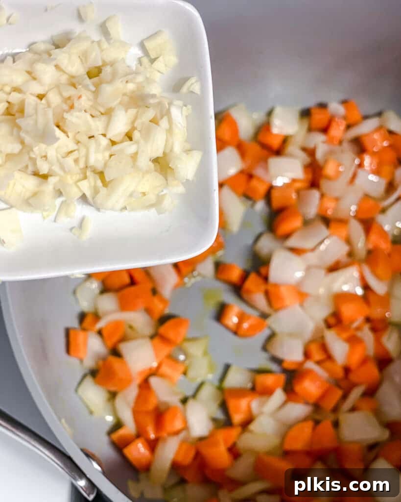 Golden Lentil and Carrot Delight 6 process shot of garlic being added to pan