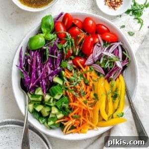 completed Rainbow Salad against a white surface
