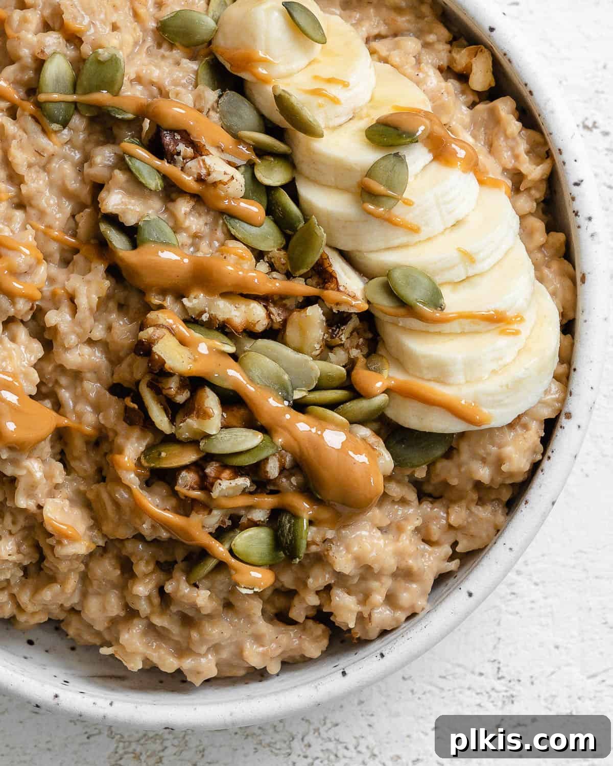 completed Easy Peanut Butter Oatmeal in a bowl against a light background