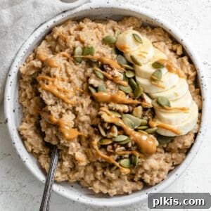 completed Easy Peanut Butter Oatmeal in a bowl against a light background