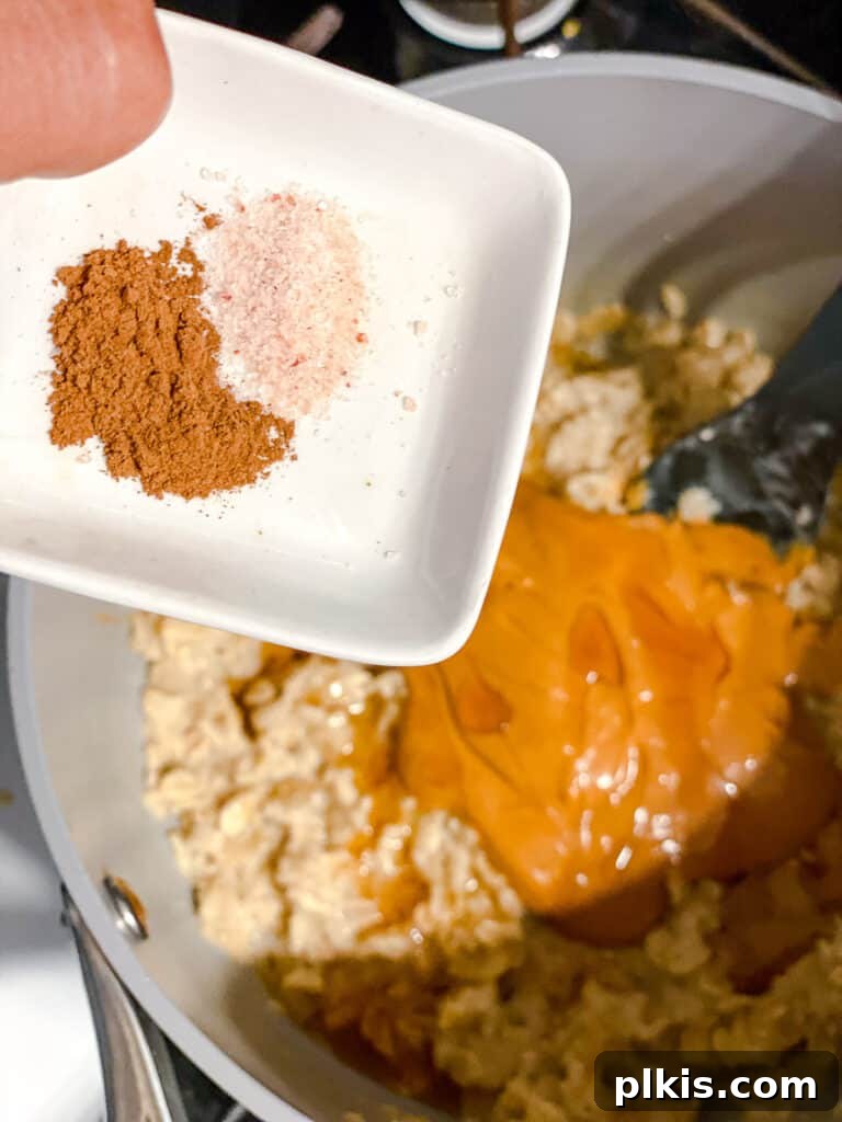 process shot of adding spices to pot