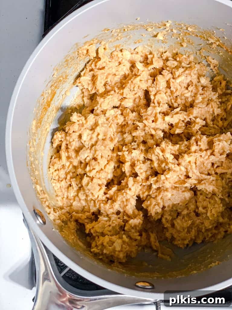process shot of mixing ingredients together in pot