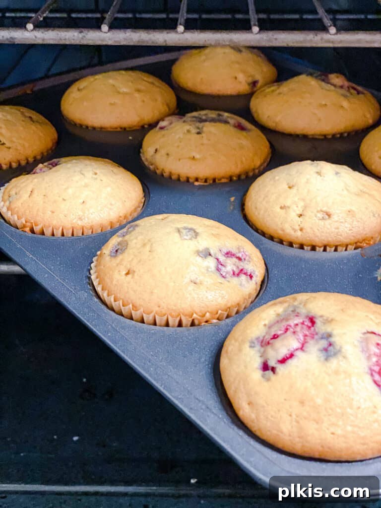 Simple Raspberry Cupcakes Your Way 9 process shot showing cupcakes cooking in muffin tin