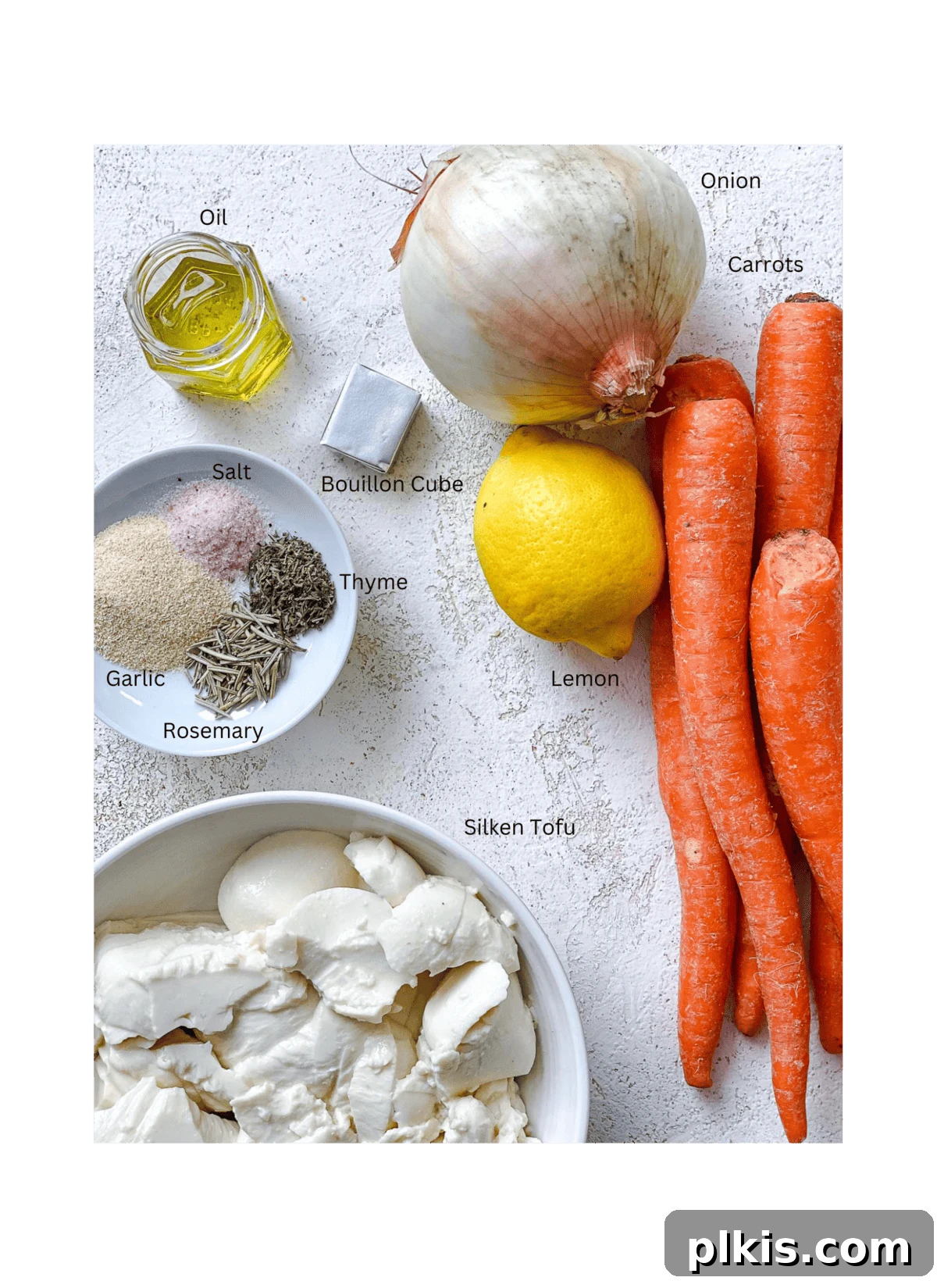 Simple Golden Carrot Sauce 3 ingredients for Easy Carrot Pasta Sauce measured out against a white surface