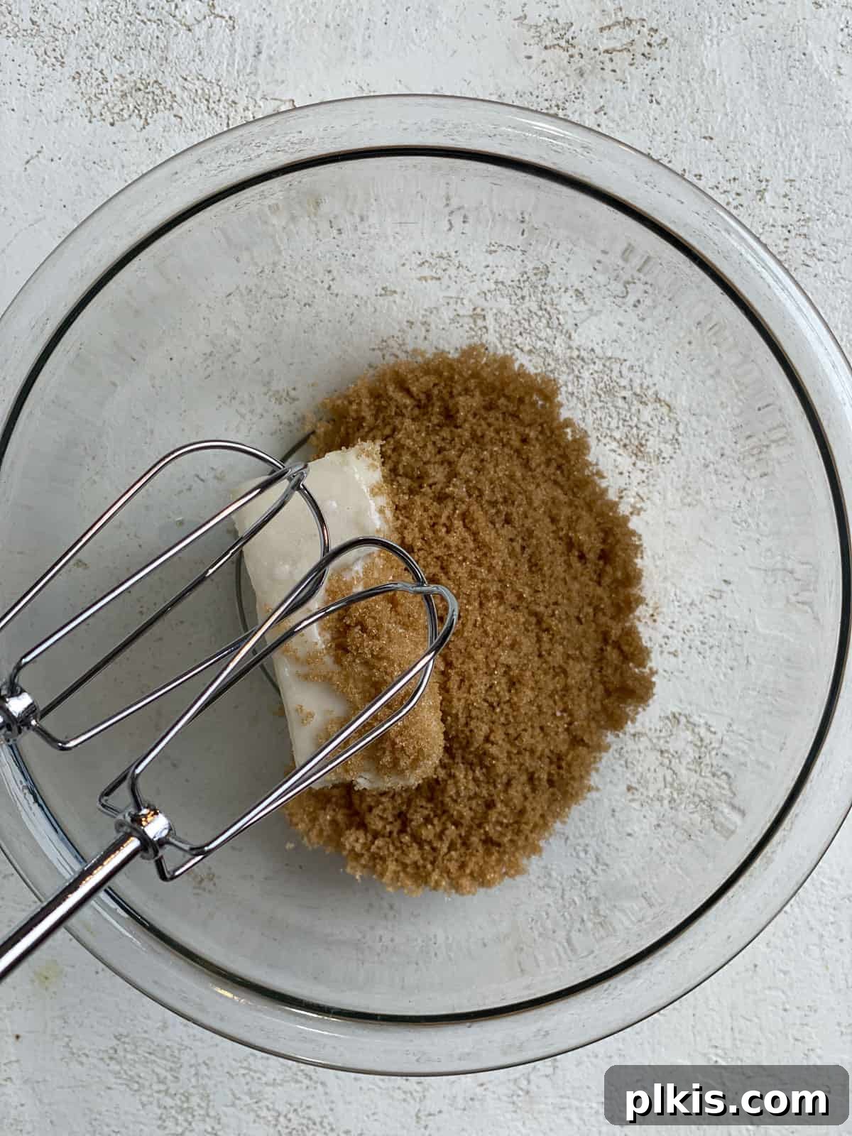 Bold Triple Ginger Vegan Snaps 6 Pre-mixing shot of vegan butter and brown sugar in a bowl, awaiting creaming.