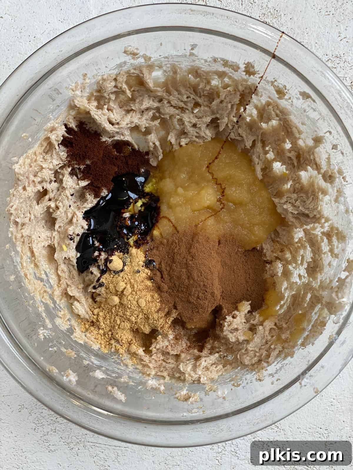 Bold Triple Ginger Vegan Snaps 9 Wet batter after incorporating all spices and fresh ginger, showing a consistent texture.
