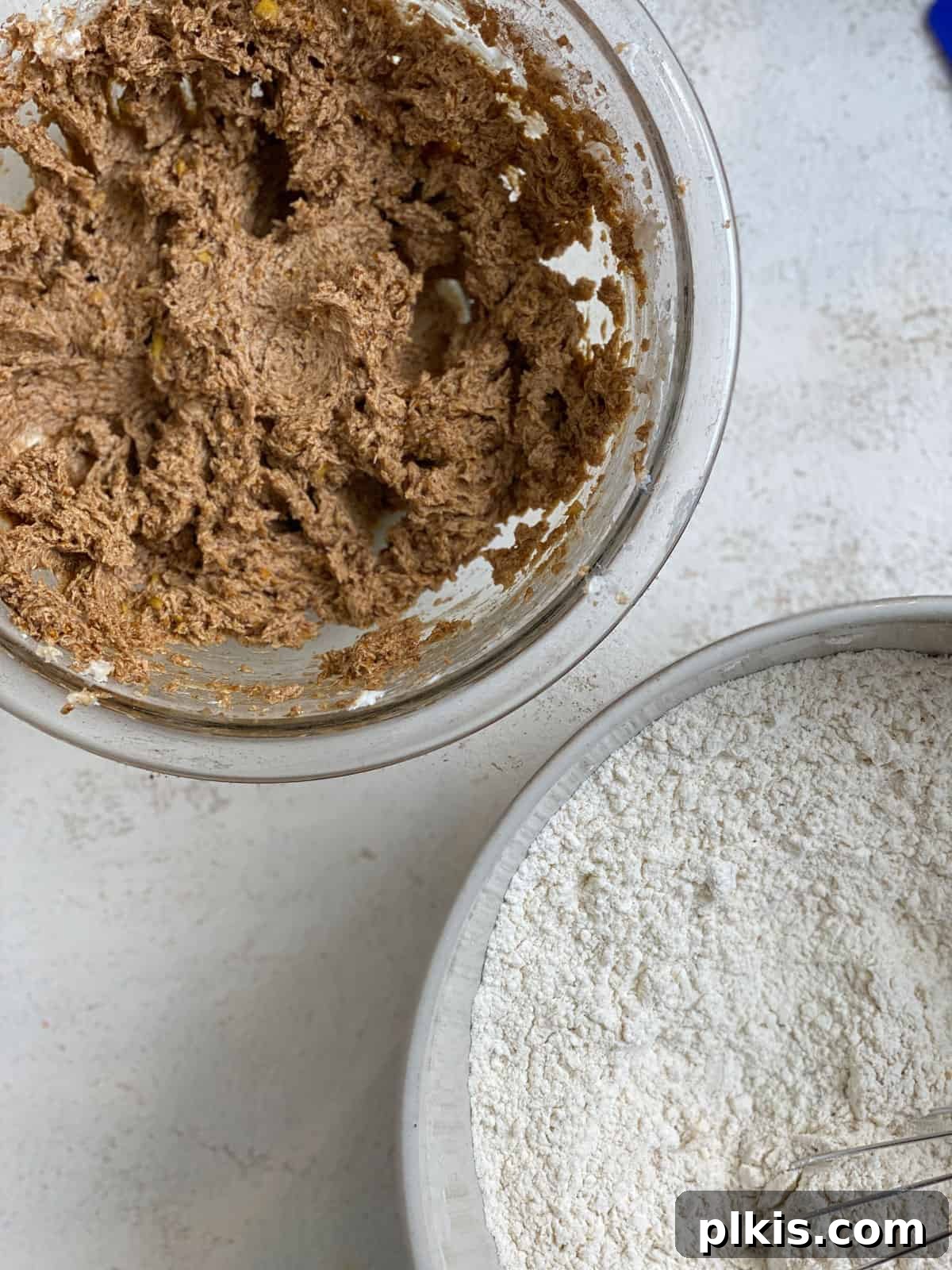 Bold Triple Ginger Vegan Snaps 10 Separate bowls of dry and wet ingredients placed side-by-side on a white surface, ready for combining.