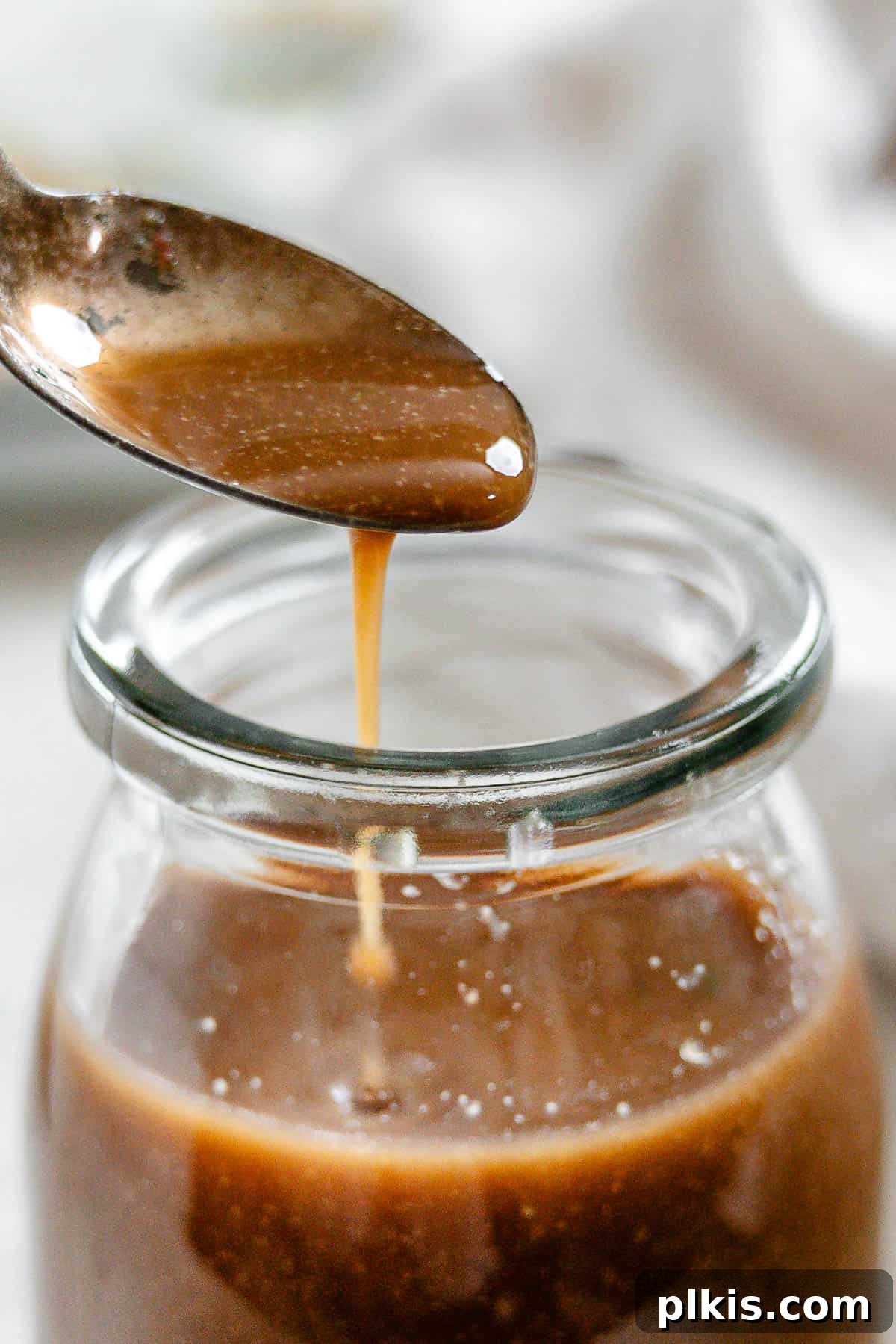 completed 2-Minute Oil Free Salad Dressing [Balsamic Vinaigrette] in a glass jar