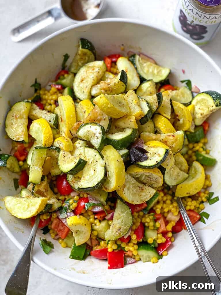 Vibrant Garden Couscous Salad 16 Adding roasted squash to the couscous and fresh vegetable salad.