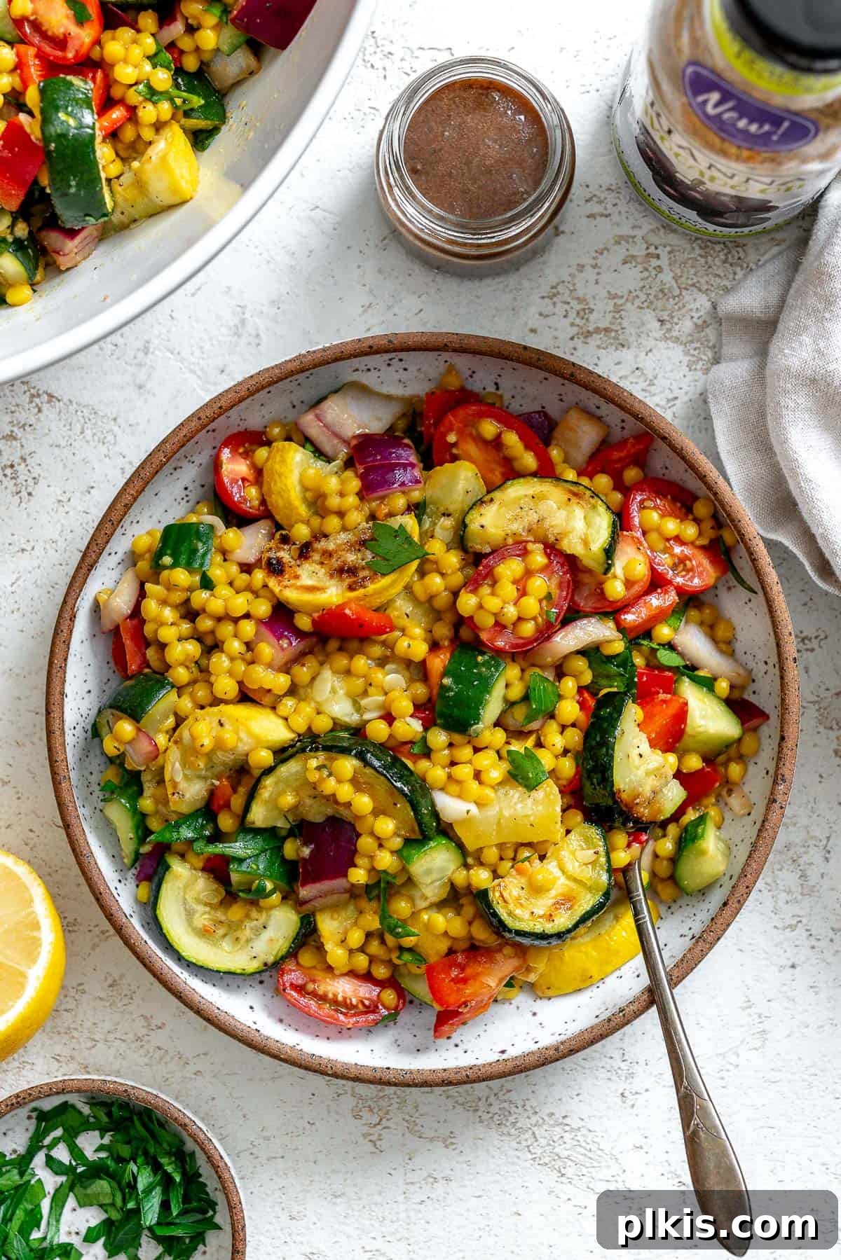 Vibrant Garden Couscous Salad 19 Completed Couscous Salad with Roasted Vegetables, showcasing its vibrant ingredients.