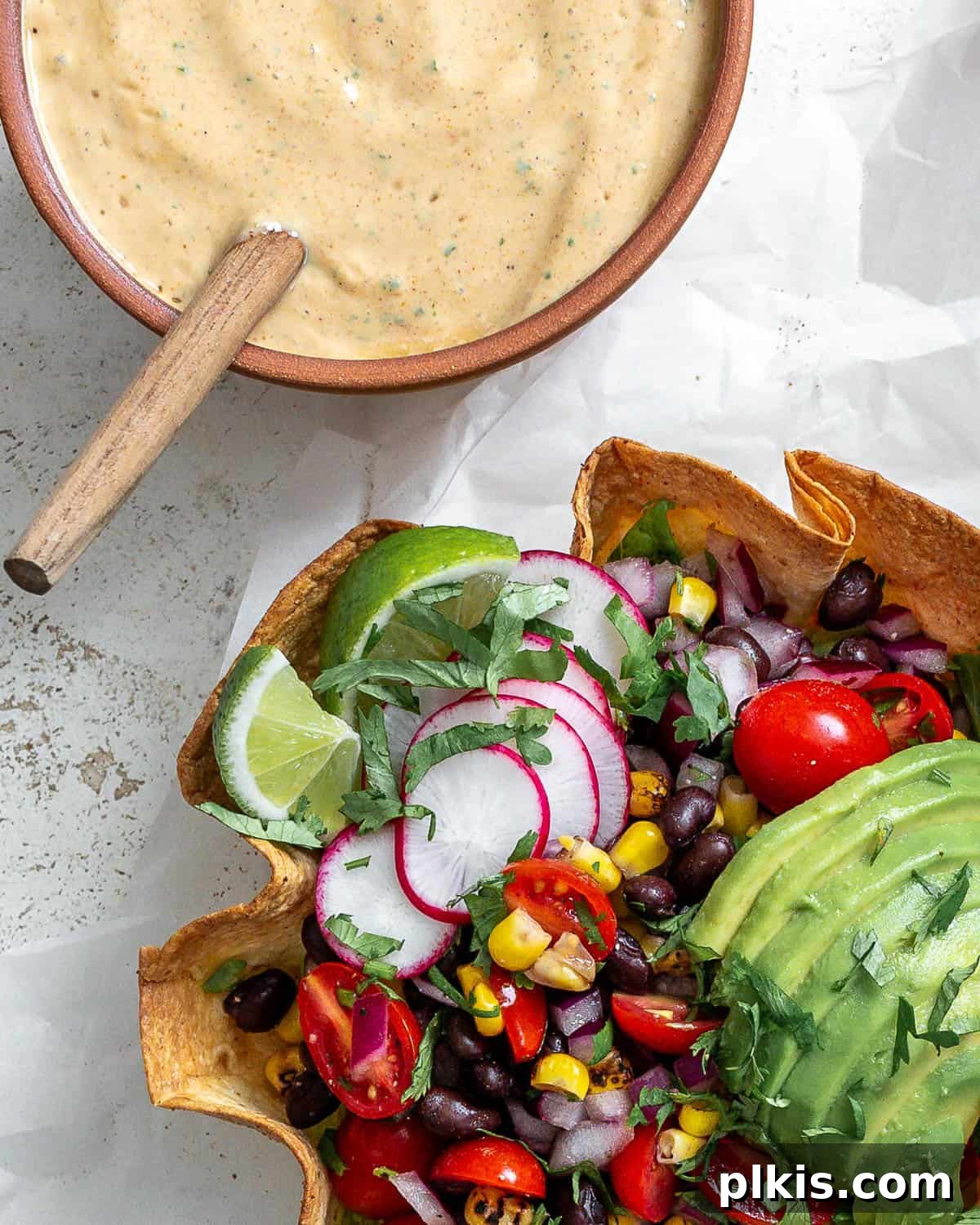 Spicy Vegan Chipotle Taco Dressing 7 Taco Salad with a side of Vegan Chipotle Sauce