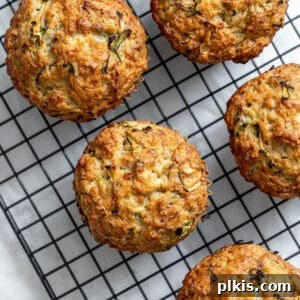 completed Easy Vegan Zucchini Muffins on cooling rack