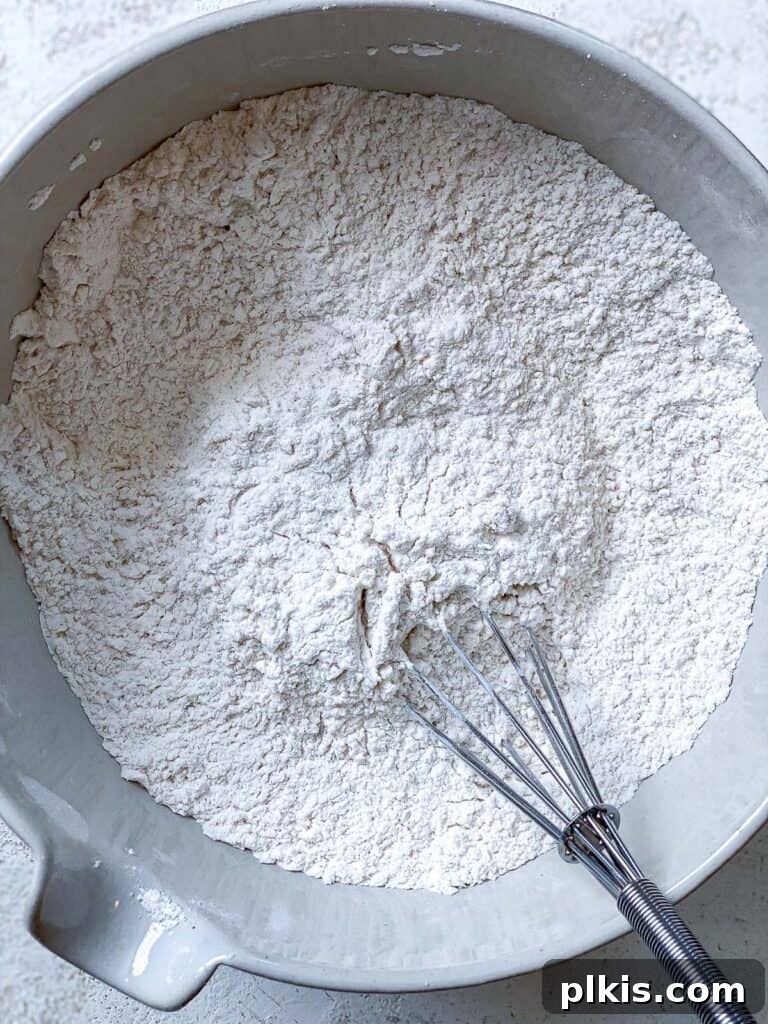 Decadent Vegan Biscoff Dream 8 process shot post mixing ingredients in a bowl, showing well-whisked dry ingredients