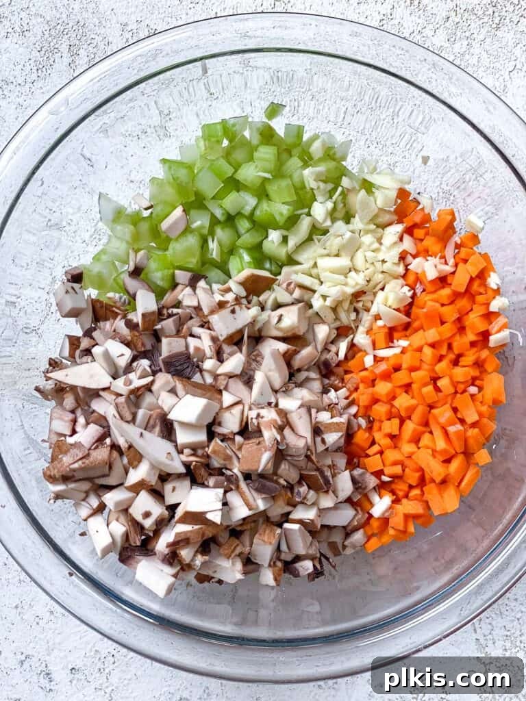 Wholesome Lentil Shepherd's Comfort 6 Finely diced carrots, celery, and onion, forming the mirepoix base for the lentil filling.