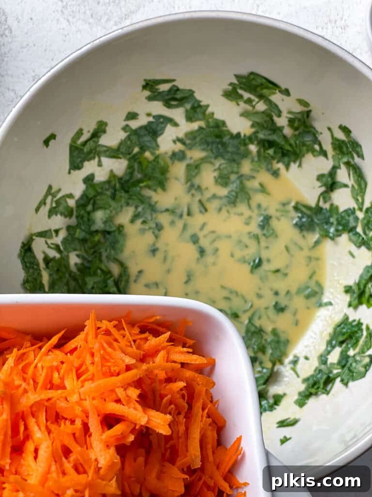 Sweet and Crunchy Carrot Raisin Medley 6 process shot of adding carrots to bowl