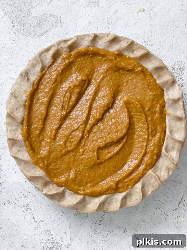 Creamy Vegan Sweet Potato Dream 15 Another view of the unbaked vegan sweet potato pie, highlighting the smooth surface of the filling.