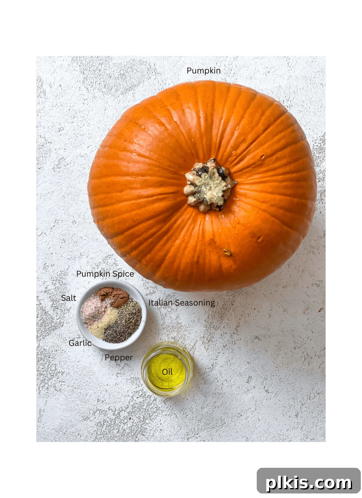 ingredients for Air Fryer Pumpkin measured out against a white surface