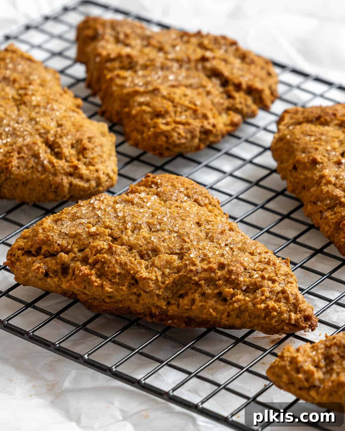 Fluffy Autumn Spiced Vegan Pumpkin Scones 2 completed Vegan Pumpkin Scones on a cooling rack