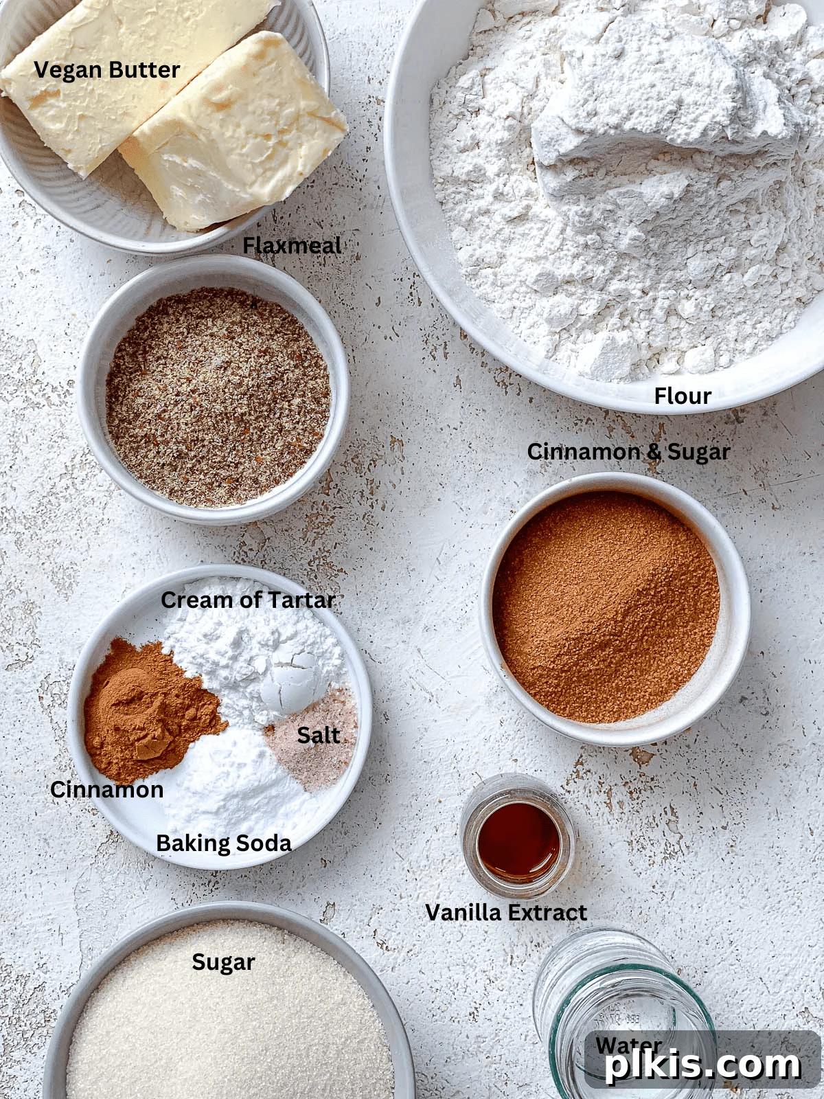 Effortless Vegan Snickerdoodle Delights 3 ingredients for Easy Vegan Snickerdoodles on a white surface