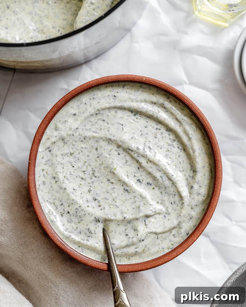 Creamy Vegan Caesar 2 completed Vegan Caesar Dressing in a bowl, showcasing its creamy texture