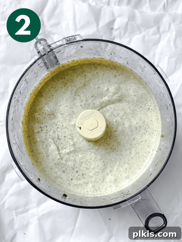 Creamy Vegan Caesar 5 process shot showing creamy consistency after blending ingredients in food processor