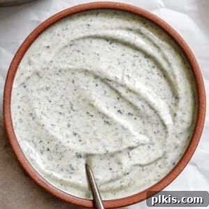 Creamy Vegan Caesar 8 completed Vegan Caesar Dressing in a bowl for the recipe card