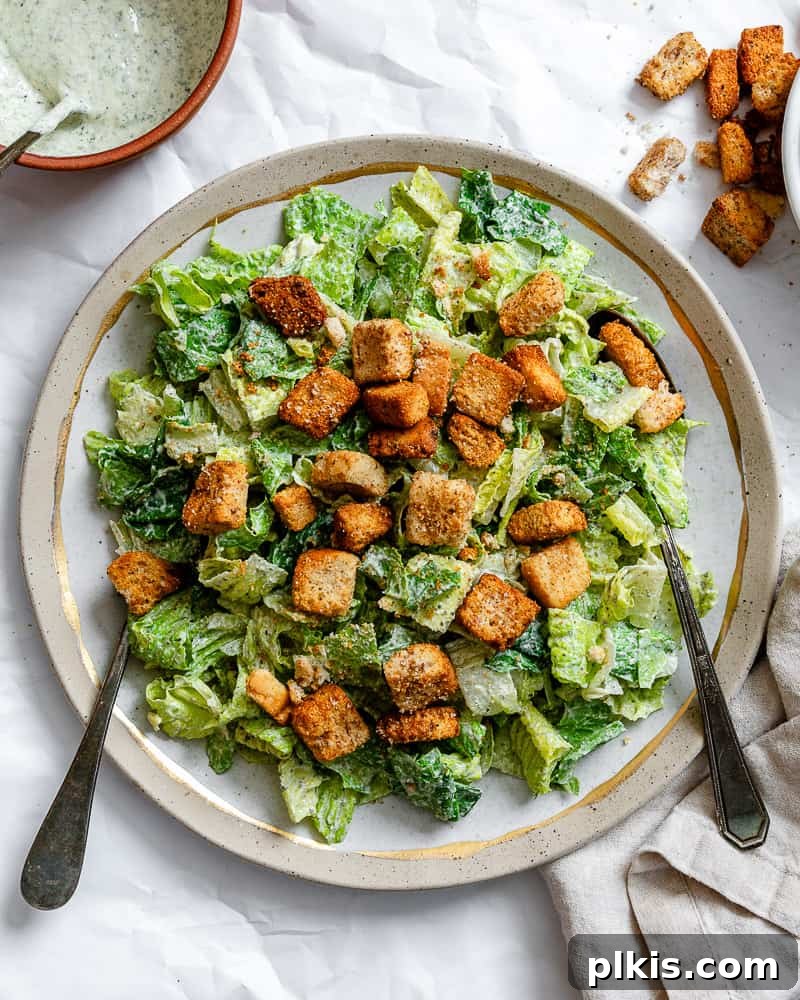 Ultimate Vegan Caesar 2 completed Vegan Caesar Salad plated
